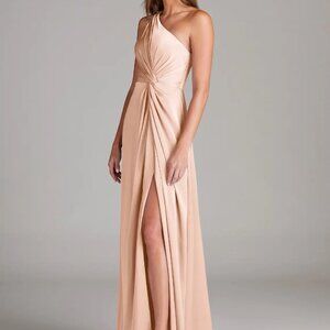 Azazie Blush Peach One-Shoulder Twist Front Gown